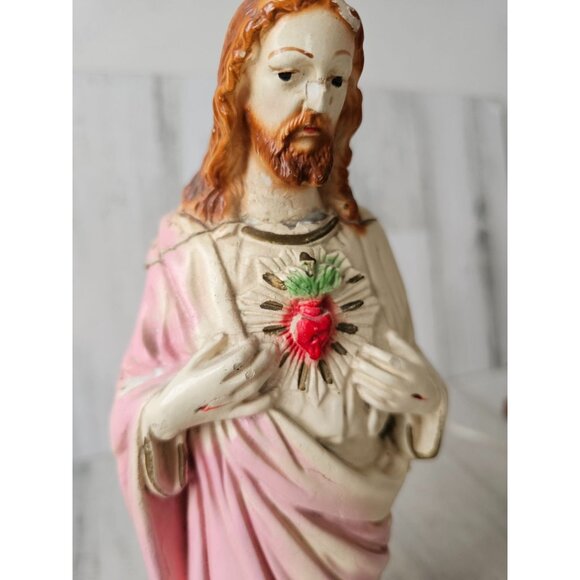 Vintage Jesus plaster AS IS heart statue figurine religious as is - Picture 3 of 9